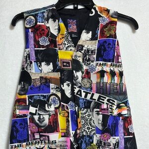 Vintage The Beatles Silk Club Vest Small Button Up 100% Silk Graphic V Neck